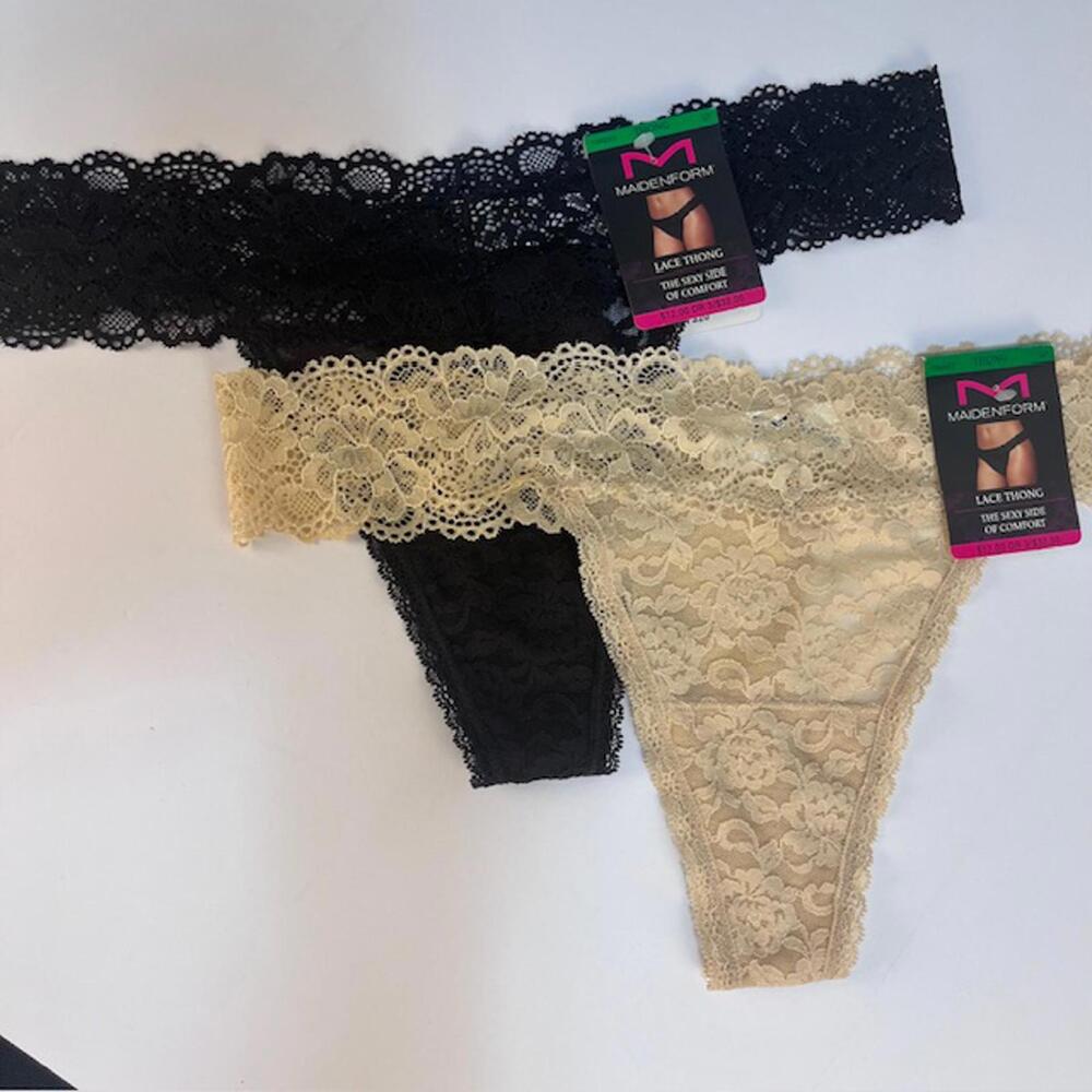 Maidenform Lace Thong Panties Set – Black & Beige L / 7‎
